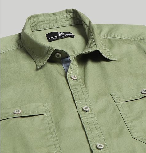 Men Olive Green Solid Slim Fit Cotton Casual Shirt